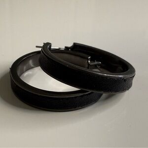 Kenneth Cole Women's Hoop Earrings - Black Leather-Textured Gun Metal